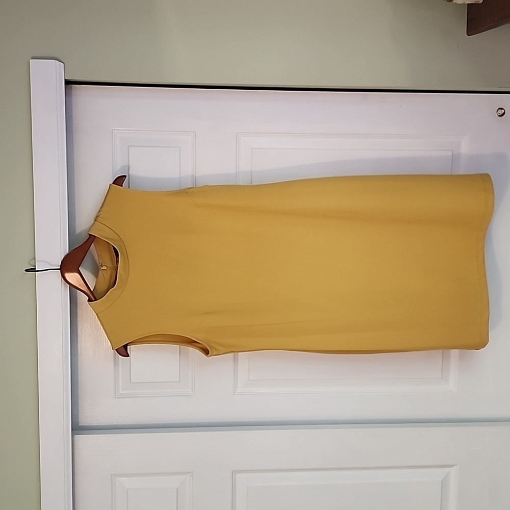 Sharagano mustard-yellow sleeveless dress (14)